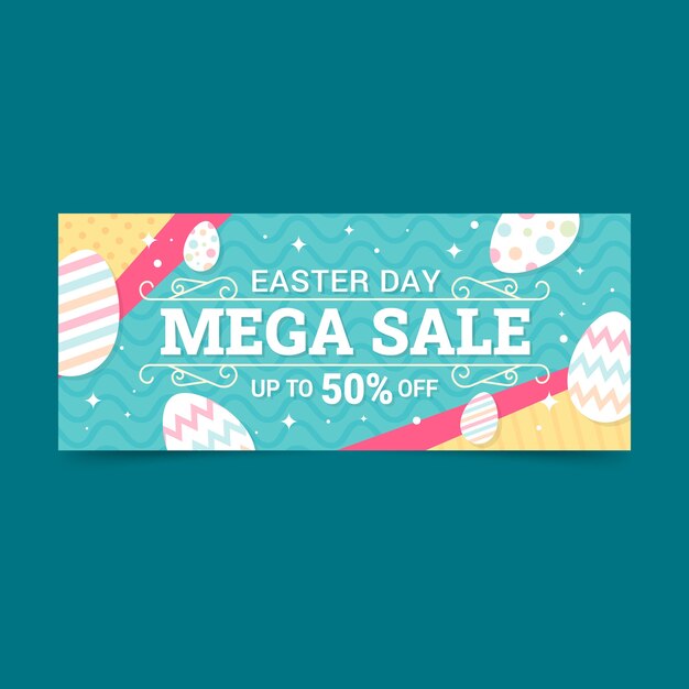 Plantilla de banner horizontal de venta de pascua plana