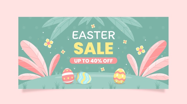 Vector gratuito plantilla de banner horizontal de venta de pascua plana