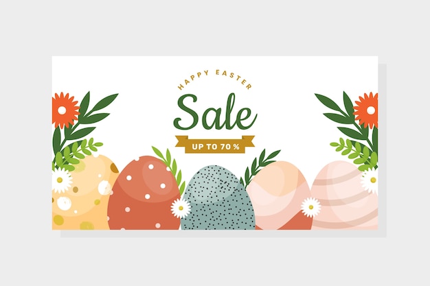 Vector gratuito plantilla de banner horizontal de venta de pascua plana