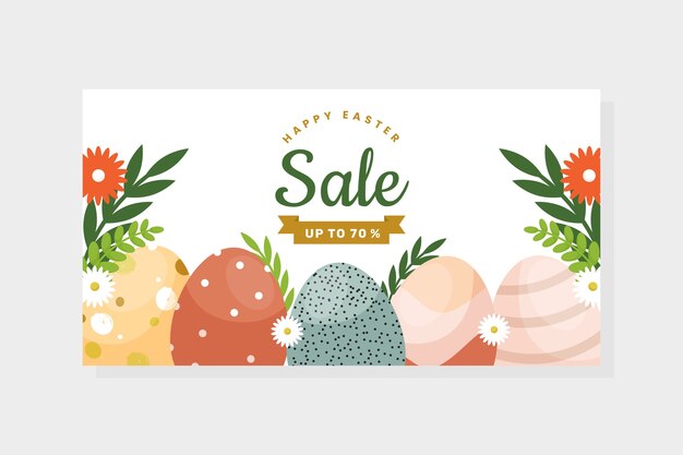 Plantilla de banner horizontal de venta de pascua plana