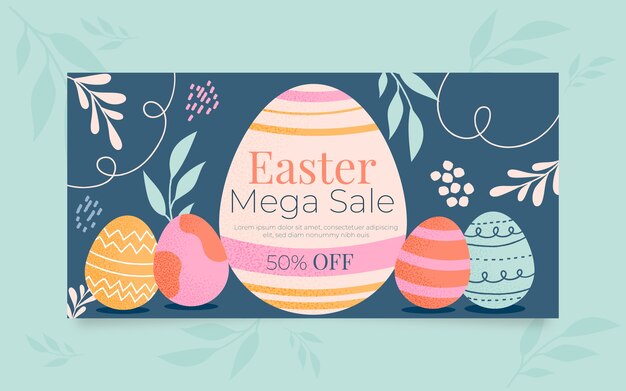 Plantilla de banner horizontal de venta de pascua plana