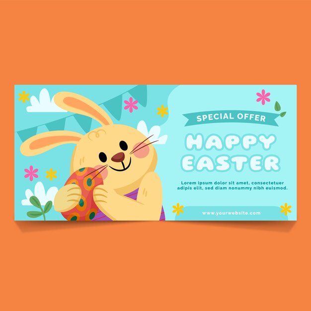 Plantilla de banner horizontal de venta de pascua plana