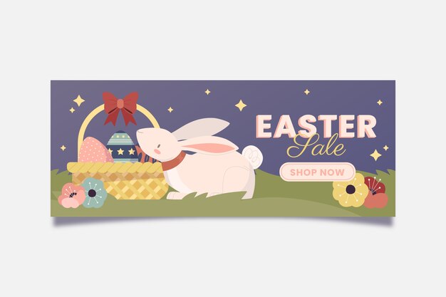 Plantilla de banner horizontal de venta de pascua plana