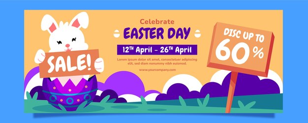 Plantilla de banner horizontal de venta de pascua plana