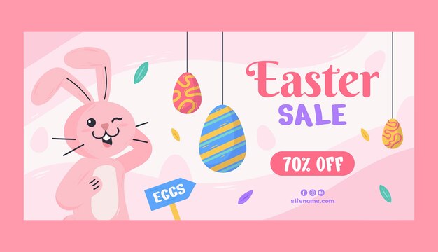 Plantilla de banner horizontal de venta de pascua plana