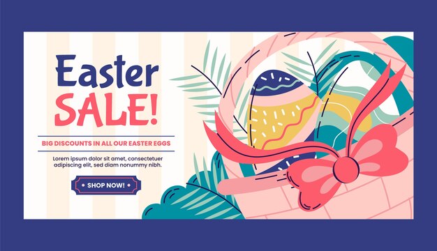 Plantilla de banner horizontal de venta de pascua plana