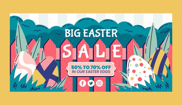 Plantilla de banner horizontal de venta de pascua plana