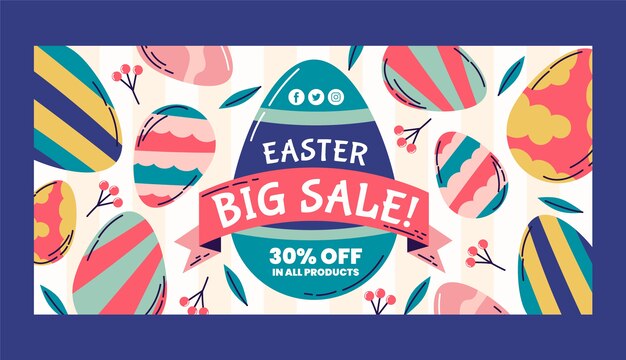 Plantilla de banner horizontal de venta de pascua plana