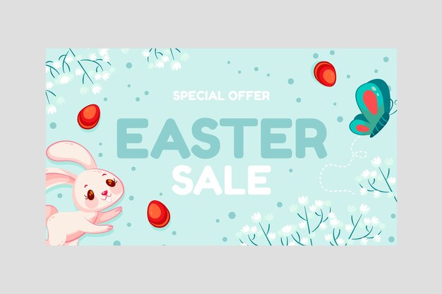 Plantilla de banner horizontal de venta de pascua plana