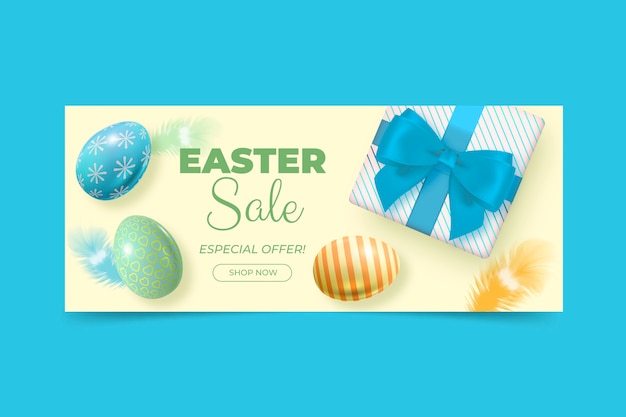 Vector gratuito plantilla de banner horizontal de venta de pascua realista