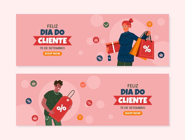 Vector gratuito plantilla de banner horizontal de venta plana dia do cliente