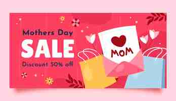 Vector gratuito plantilla de banner horizontal de venta plana del día de la madre