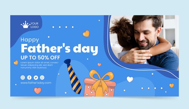 Plantilla de banner horizontal de venta plana del día del padre