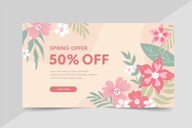 Plantilla de banner horizontal de venta de primavera plana