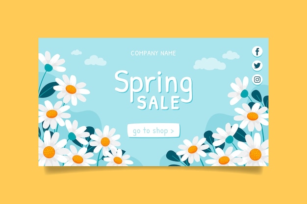 Vector gratuito plantilla de banner horizontal de venta de primavera plana