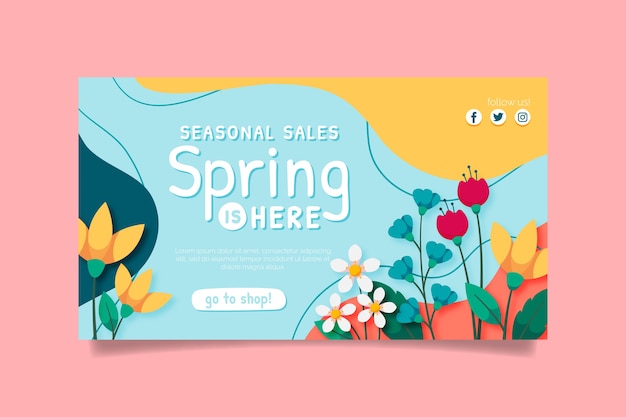Plantilla de banner horizontal de venta de primavera plana