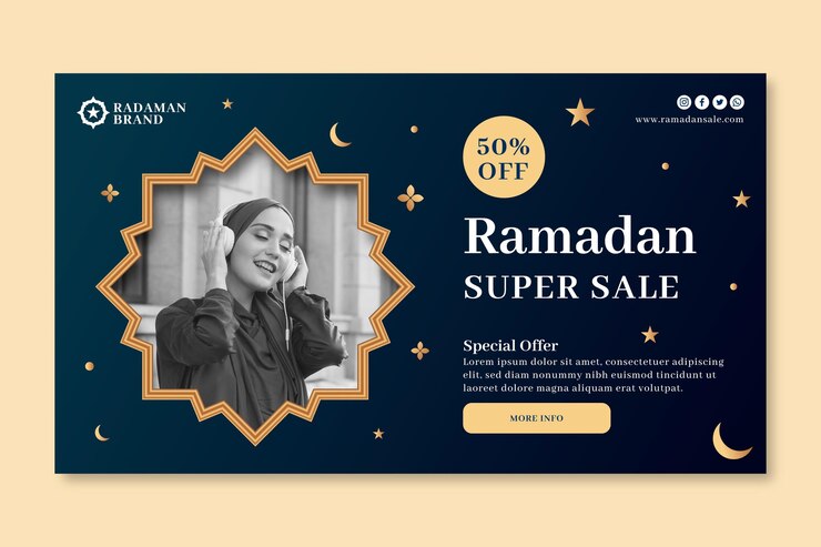 Vector gratuito plantilla de banner horizontal de venta de ramadán