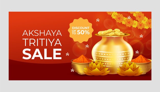 Plantilla de banner horizontal de venta realista de akshaya tritiya