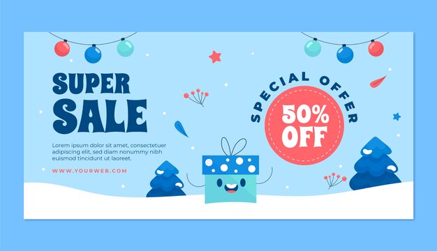 Plantilla de banner horizontal de venta de temporada de invierno