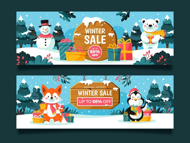 Plantilla de banner horizontal de venta de temporada de invierno