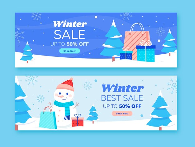 Plantilla de banner horizontal de venta de temporada de invierno