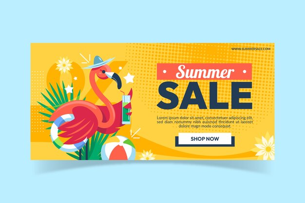Plantilla de banner horizontal de venta de verano plano