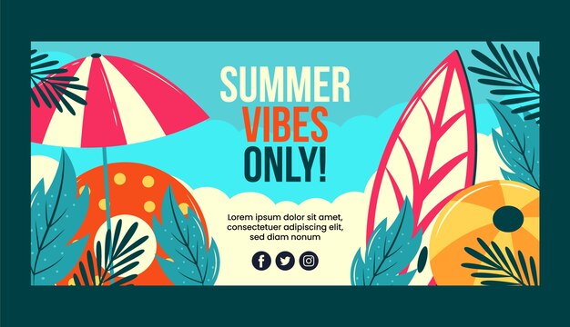 Plantilla de banner horizontal de venta de verano plano