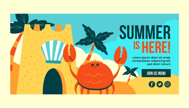 Plantilla de banner horizontal de venta de verano plano
