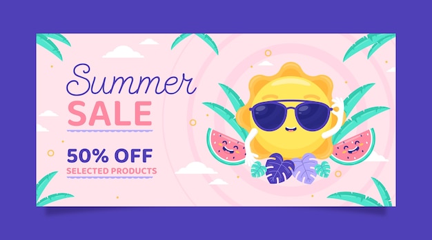 Vector gratuito plantilla de banner horizontal de venta de verano plano