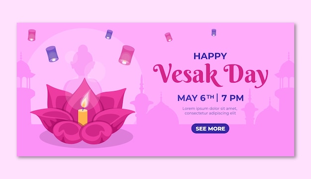 Vector gratuito plantilla de banner horizontal vesak plano