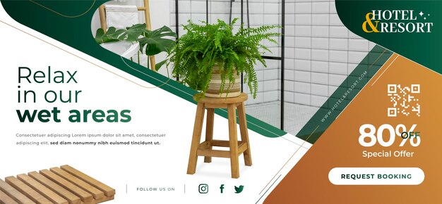 Plantilla de banner de hotel degradado con foto