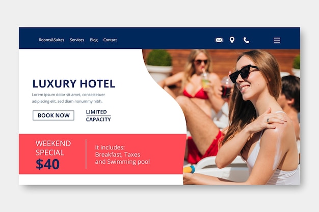 Vector gratuito plantilla de banner de hotel con foto