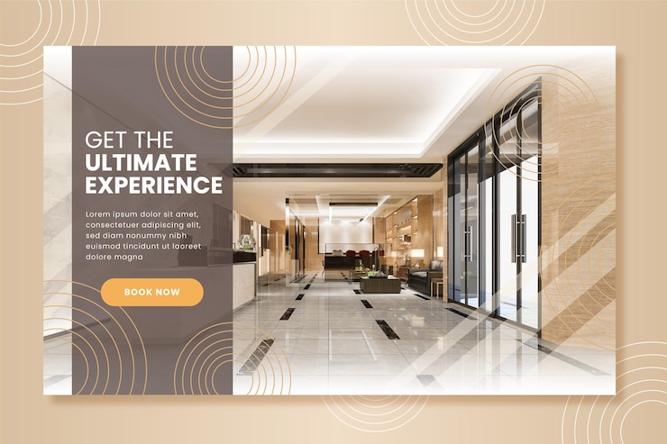 Vector gratuito plantilla de banner de hotel plano con foto