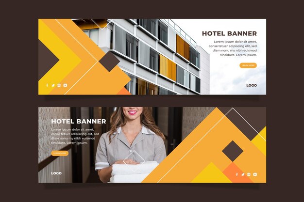 Plantilla de banner de hotel plano con foto