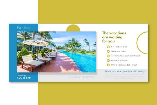 Vector gratuito plantilla de banner de hotel plano con foto