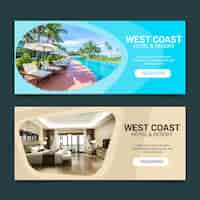 Vector gratuito plantilla de banner de hotel plano con foto