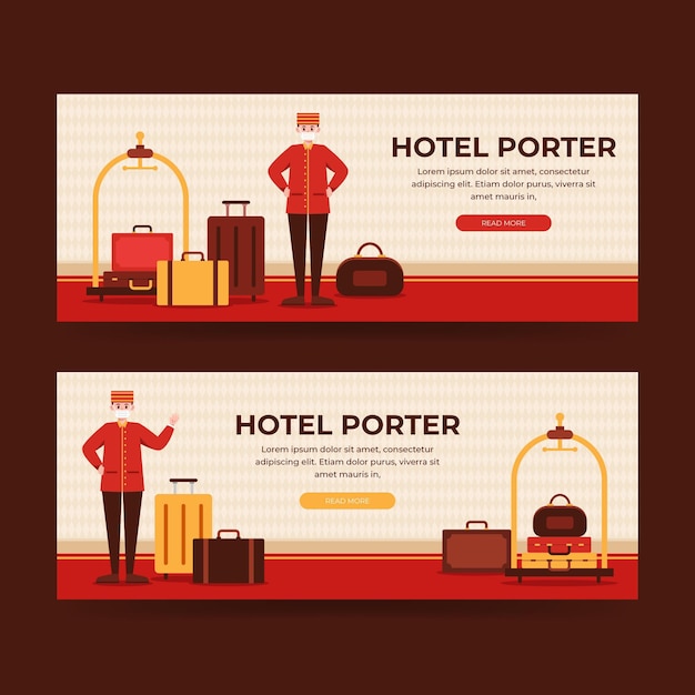 Plantilla de banner de hotel plano ilustrado