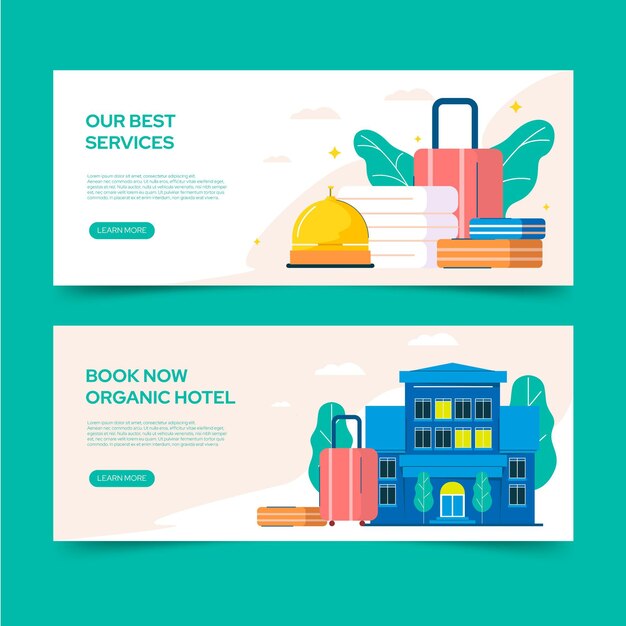 Plantilla de banner de hotel plano orgánico