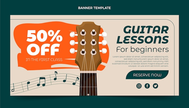 Vector gratuito plantilla de banner de lecciones de guitarra dibujada a mano