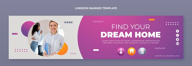 Vector gratuito plantilla de banner de linkedin de bienes raíces degradado