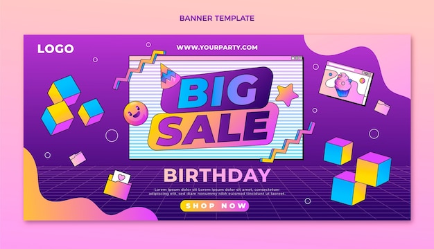 Plantilla de banner de oferta de descuento de gran venta de cumpleaños