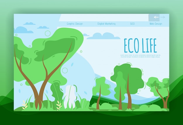 Plantilla de banner plana de vida eco letras para la página de aterrizaje