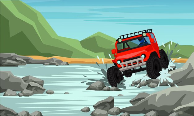 Plantilla de banner plano de carreras todoterreno 4x4