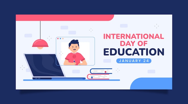 Plantilla de banner plano para la celebración del día internacional de la educación