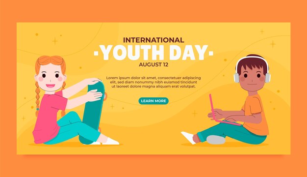 Plantilla de banner plano para el día internacional de la juventud