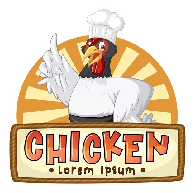 Plantilla de banner de pollo con personaje de dibujos animados de chef de pollo