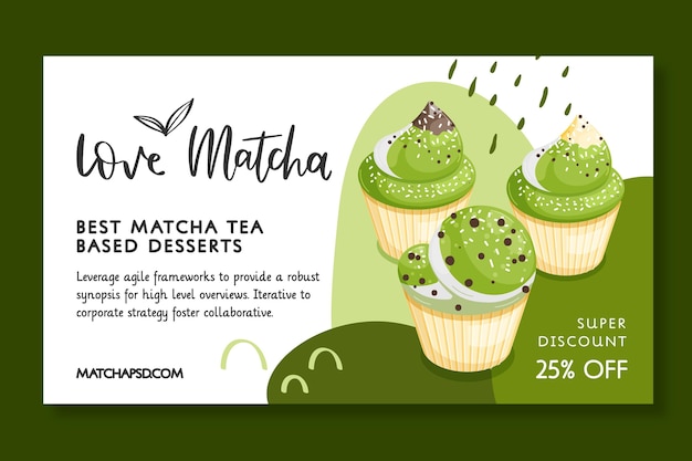 Vector gratuito plantilla de banner de postre a base de té matcha