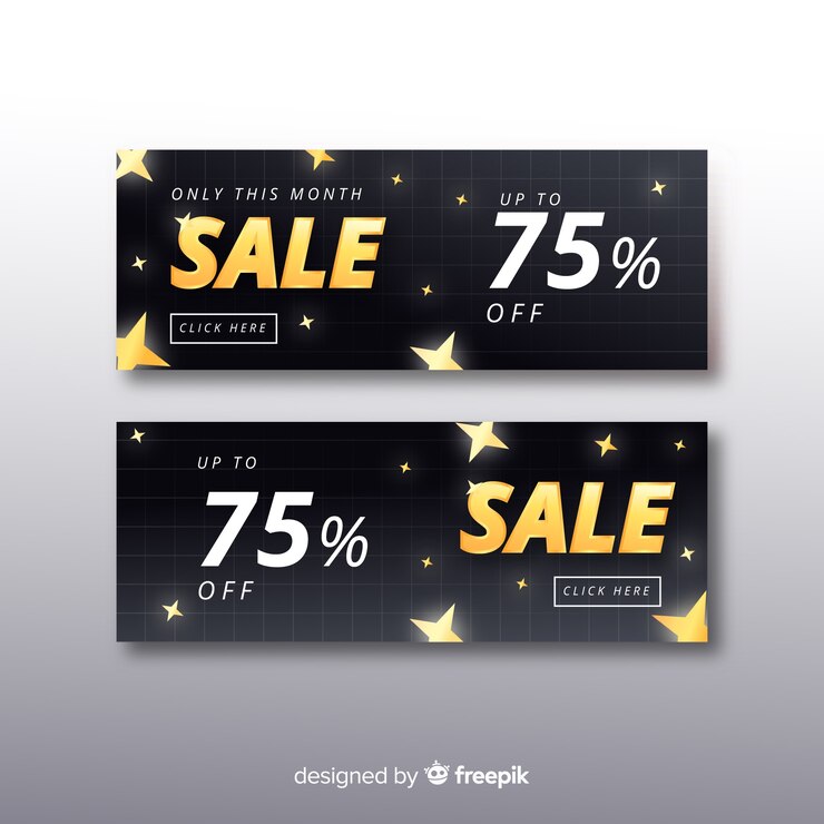 Vector gratuito plantilla de banner promocional de rebajas dorado