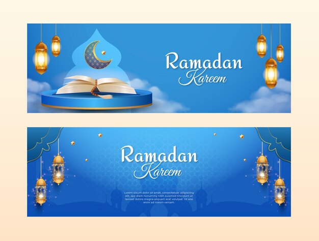 Plantilla de banner realista para la celebración del ramadán islámico