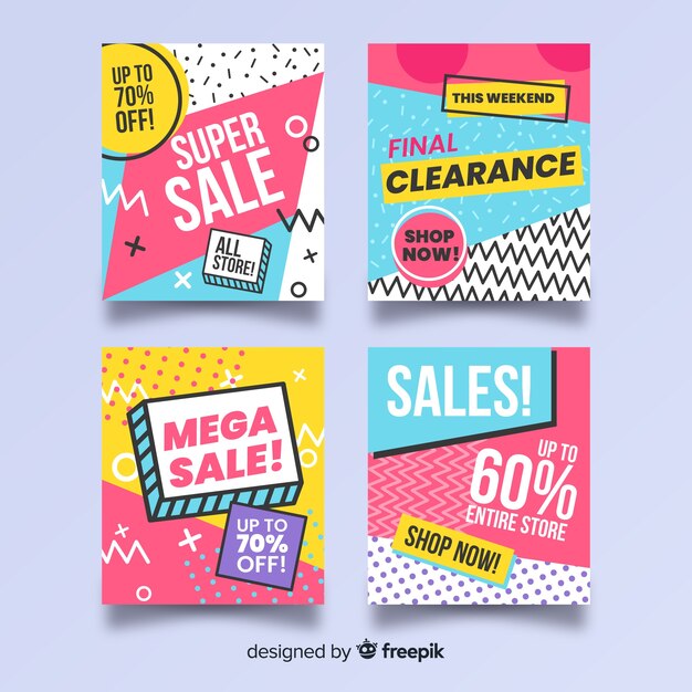 Plantilla de banner de rebajas estilo memphis